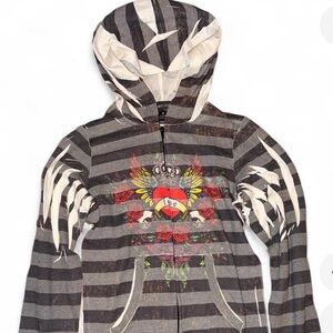 Wet Seal Gray Striped Heart Hoodie